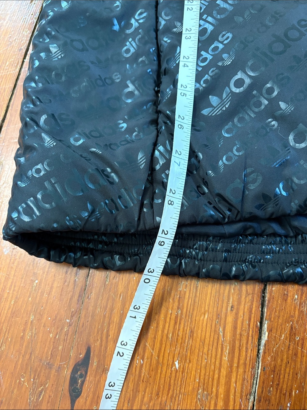adidas Black Hooded Utility Jacket Quilted Logo Hem Scuba Size Small Oversized - Picture 7 of 7